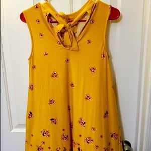 Yellow Knee High Pink Flower Dress Large